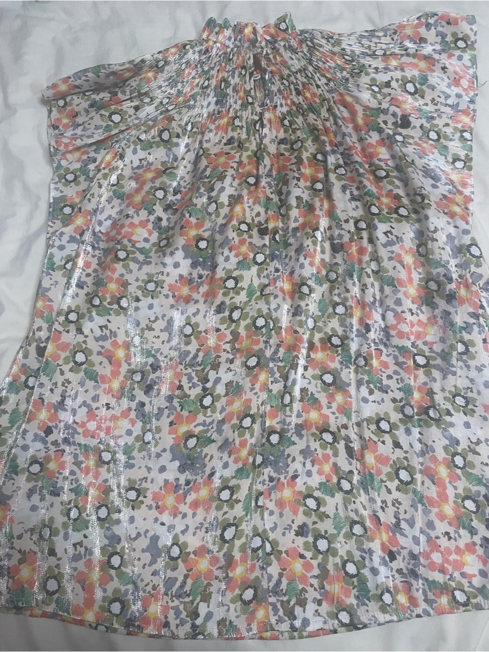Floral high neck sleeveless blouse in White with Coral & Olive